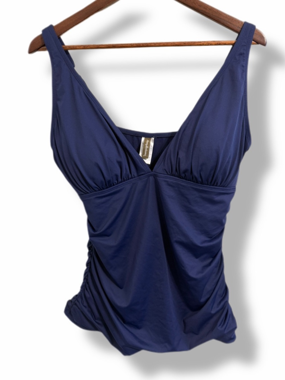 Tommy Bahama Navy Ruched Tankini Swim Top 1X Tummy Control Adjustable Straps
